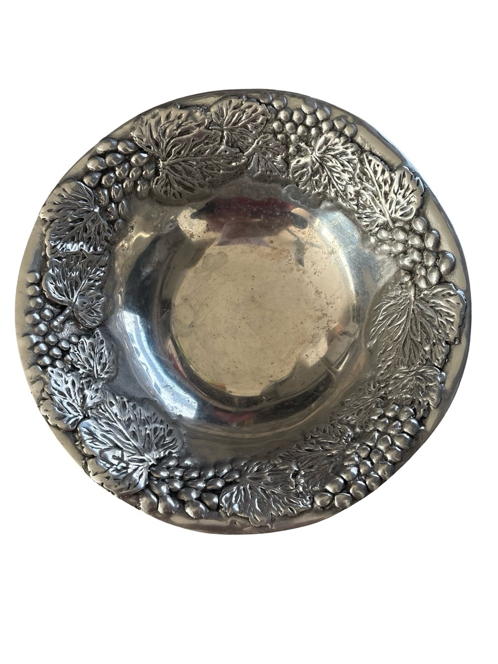 Vintage Silver-Tone Durable Collectible Bowl with Grape & Leaf Motif